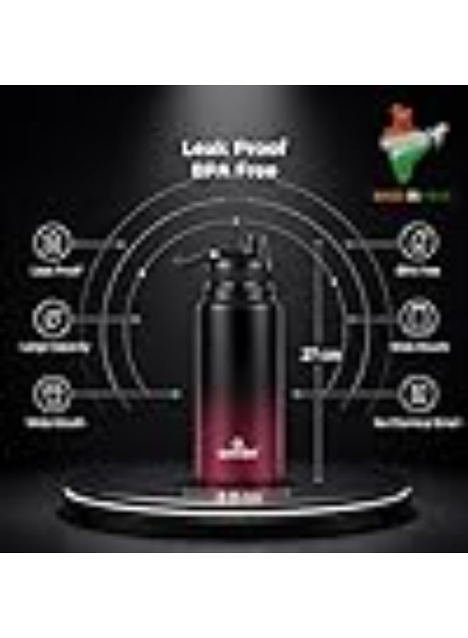 Speedex Vacuum Insulated Stainless Steel Water Bottle 1 Litre (1000ml / 1L / 1 Ltr) with 2-in-1 Lid (Straw & Spout), Hot & Cold Leakproof Thermosteel Travel Flask for Office, Gym & School (Black-Wine) - Image 3