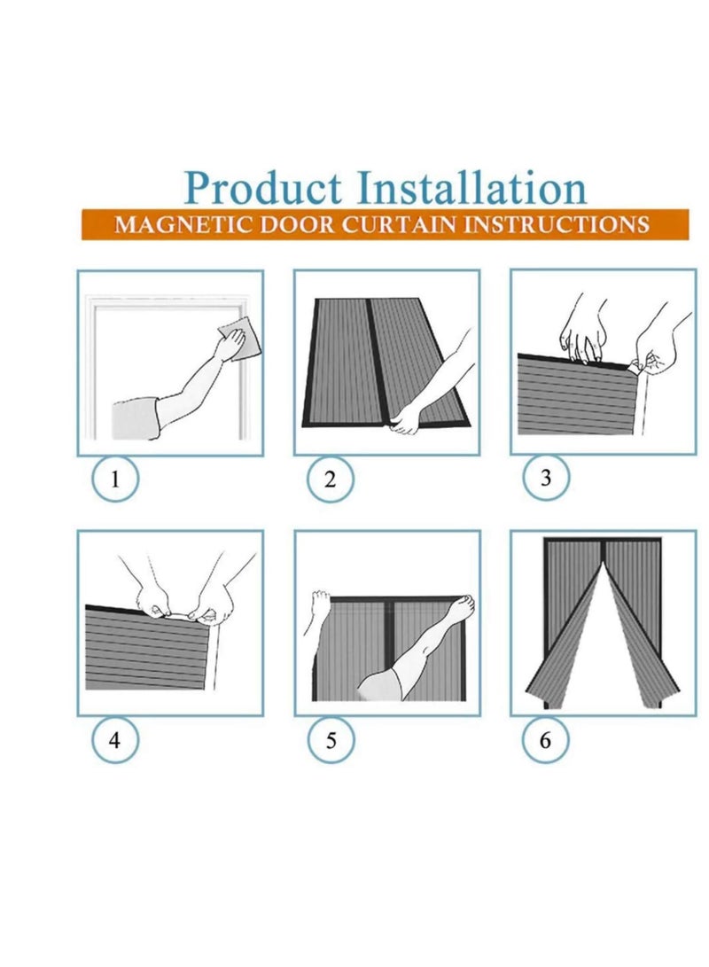 Magnetic Screen Door, Suitable For Doors Up  With Magnet Mute Mesh Curtains And Full Frame Fit Mosquito Screens-black c - Image 4