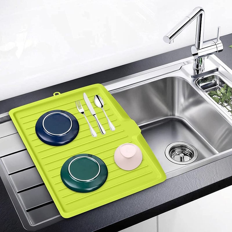 Potency 18 Inch Drip Tray Dish Drainer Mat Plastic Kitchen Dish Draining Rack Dish Drain Board Sink Side Drip Sloping Draining Tray for Pots Pans Fruit Vegetable Drain Cooking Holder Tools Green - Image 1