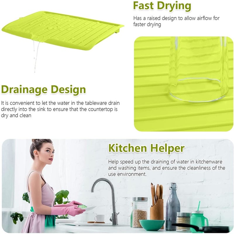 Potency 18 Inch Drip Tray Dish Drainer Mat Plastic Kitchen Dish Draining Rack Dish Drain Board Sink Side Drip Sloping Draining Tray for Pots Pans Fruit Vegetable Drain Cooking Holder Tools Green - Image 3