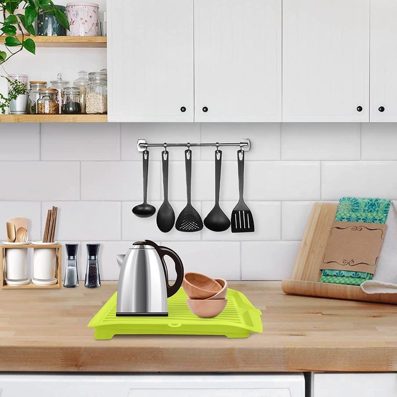 Potency 18 Inch Drip Tray Dish Drainer Mat Plastic Kitchen Dish Draining Rack Dish Drain Board Sink Side Drip Sloping Draining Tray for Pots Pans Fruit Vegetable Drain Cooking Holder Tools Green - Image 2
