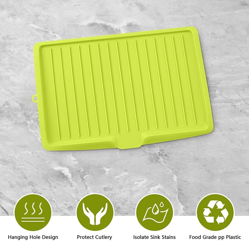 Potency 18 Inch Drip Tray Dish Drainer Mat Plastic Kitchen Dish Draining Rack Dish Drain Board Sink Side Drip Sloping Draining Tray for Pots Pans Fruit Vegetable Drain Cooking Holder Tools Green - Image 4