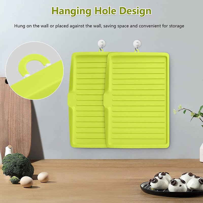 Potency 18 Inch Drip Tray Dish Drainer Mat Plastic Kitchen Dish Draining Rack Dish Drain Board Sink Side Drip Sloping Draining Tray for Pots Pans Fruit Vegetable Drain Cooking Holder Tools Green - Image 5