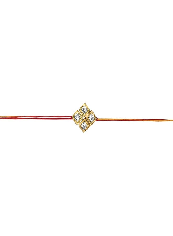 ACCESSHER Mens Traditional Gold Plated Elegant and Stylish Rhinestones Rakhi for Beloved Brother Pack of 5 with Roli Kumkum Packets and Happy Rakshabandhan Card - Image 4