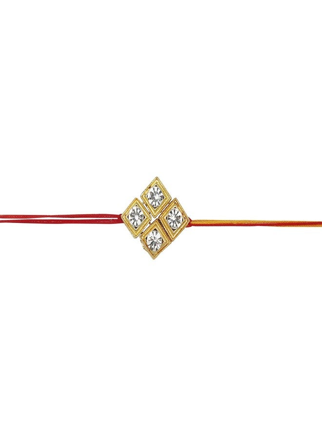 ACCESSHER Mens Traditional Gold Plated Elegant and Stylish Rhinestones Rakhi for Beloved Brother Pack of 5 with Roli Kumkum Packets and Happy Rakshabandhan Card - Image 2