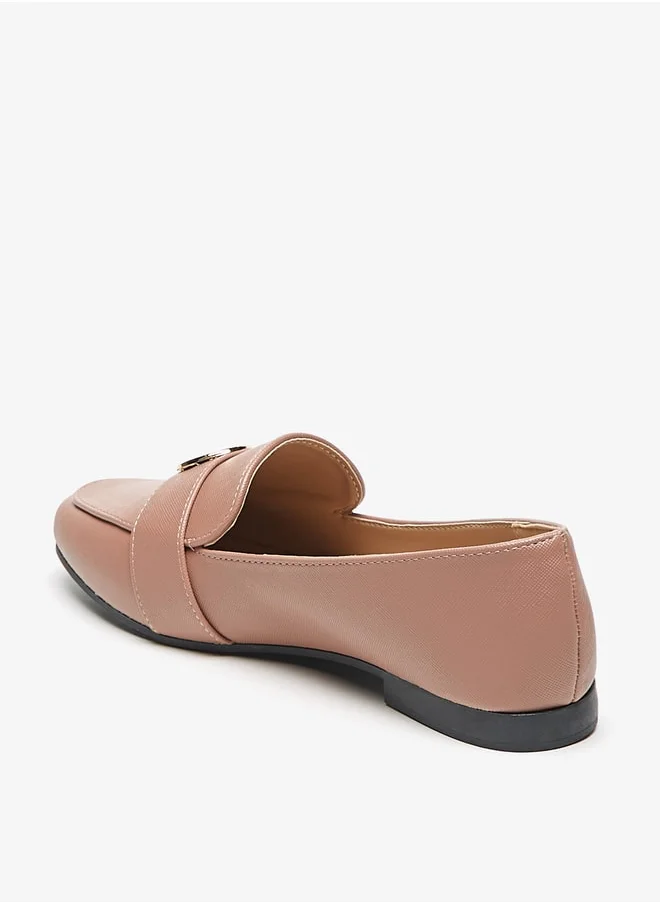 Flora Bella By Shoexpress Textured Slip-On Loafers with Metal Accent