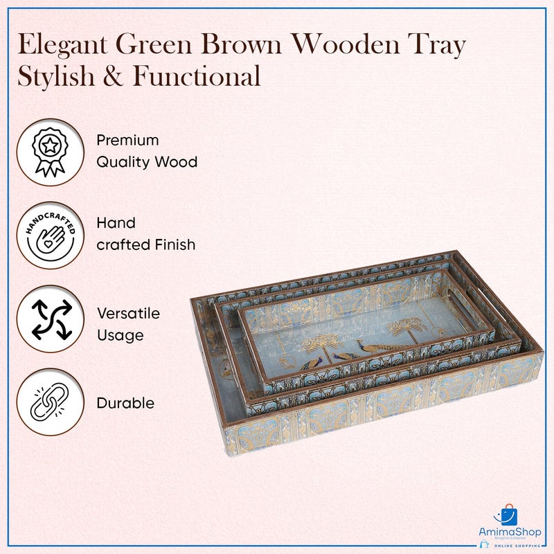 Amimashop Wooden Tray Set of 3 Wooden Tray for Serving,Decoration,Kitchen Organizer,Multi Color Design Size of (16 * 11 * 2, 14 * 10 * 1.75 and 12 * 9 * 1.5) - Image 2