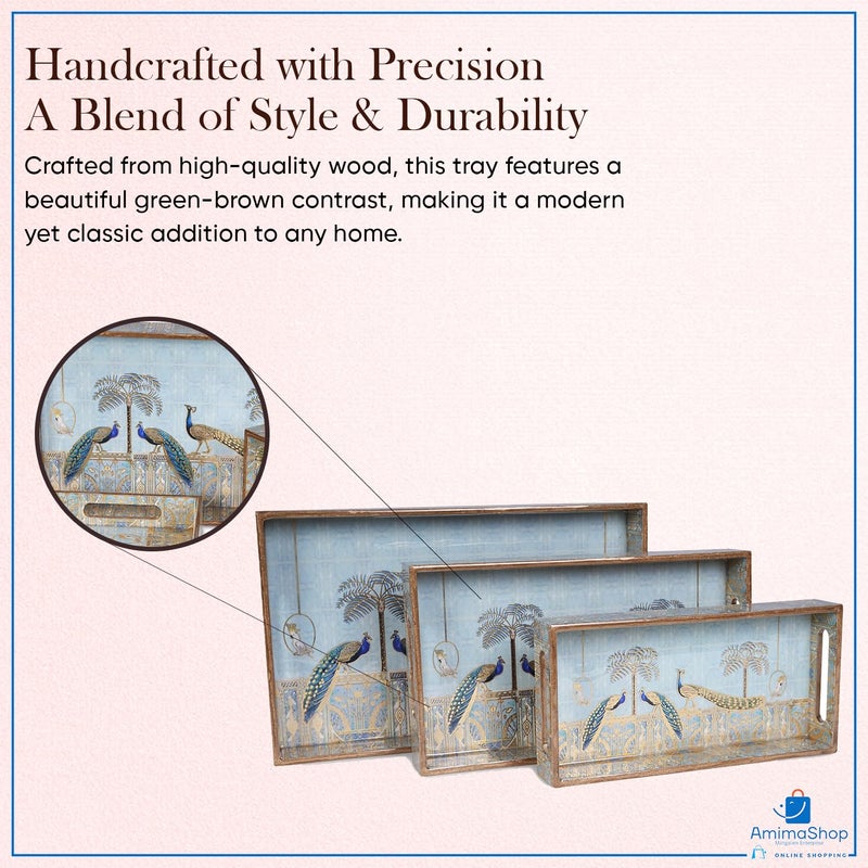 Amimashop Wooden Tray Set of 3 Wooden Tray for Serving,Decoration,Kitchen Organizer,Multi Color Design Size of (16 * 11 * 2, 14 * 10 * 1.75 and 12 * 9 * 1.5) - Image 4