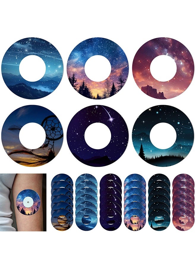 Peachjoy 36 عبوة لاصقة لرقعة Libre 2 مع لاصقات CGM سماء مرصعة بالنجوم أغطية CGM مقاومة للماء مقاومة للعرق ملونة لحماية جهاز مراقبة الجلوكوز المستمر غلاف خلفي مقسم لاصق - Image 1