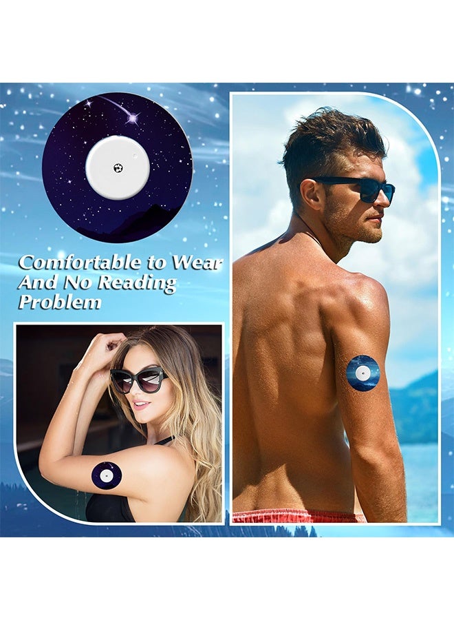 Peachjoy 36 عبوة لاصقة لرقعة Libre 2 مع لاصقات CGM سماء مرصعة بالنجوم أغطية CGM مقاومة للماء مقاومة للعرق ملونة لحماية جهاز مراقبة الجلوكوز المستمر غلاف خلفي مقسم لاصق - Image 5