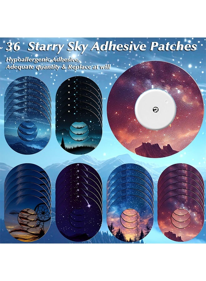 Peachjoy 36 عبوة لاصقة لرقعة Libre 2 مع لاصقات CGM سماء مرصعة بالنجوم أغطية CGM مقاومة للماء مقاومة للعرق ملونة لحماية جهاز مراقبة الجلوكوز المستمر غلاف خلفي مقسم لاصق - Image 3