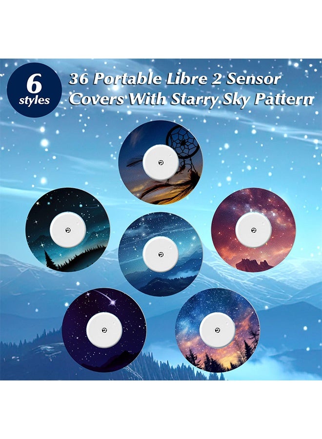 Peachjoy 36 عبوة لاصقة لرقعة Libre 2 مع لاصقات CGM سماء مرصعة بالنجوم أغطية CGM مقاومة للماء مقاومة للعرق ملونة لحماية جهاز مراقبة الجلوكوز المستمر غلاف خلفي مقسم لاصق - Image 2
