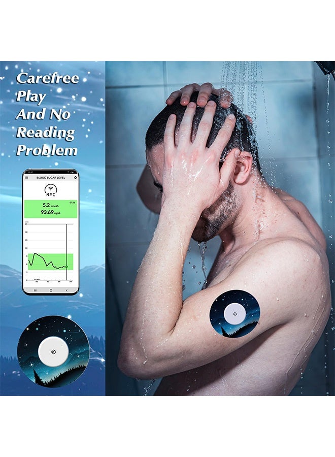 Peachjoy 36 عبوة لاصقة لرقعة Libre 2 مع لاصقات CGM سماء مرصعة بالنجوم أغطية CGM مقاومة للماء مقاومة للعرق ملونة لحماية جهاز مراقبة الجلوكوز المستمر غلاف خلفي مقسم لاصق - Image 4