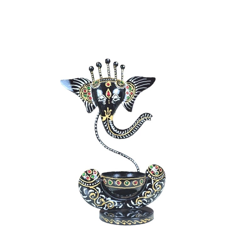 Parshivi Handicrafts Handcrafted Metal Ganesha Tealight Candle Holder Stand for Home Decoration FigurineIdol Showpiece Perfect for DiwaliPooja RoomLiving RoomTable Deocr Black Gold