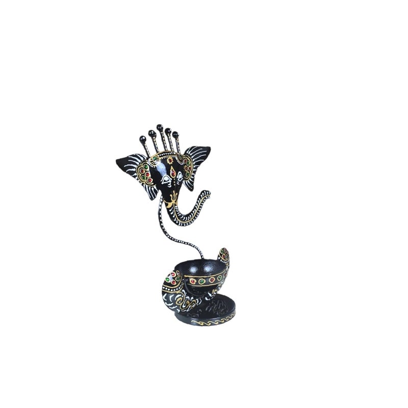 Parshivi Handicrafts Handcrafted Metal Ganesha Tealight Candle Holder Stand for Home Decoration FigurineIdol Showpiece Perfect for DiwaliPooja RoomLiving RoomTable Deocr Black Gold