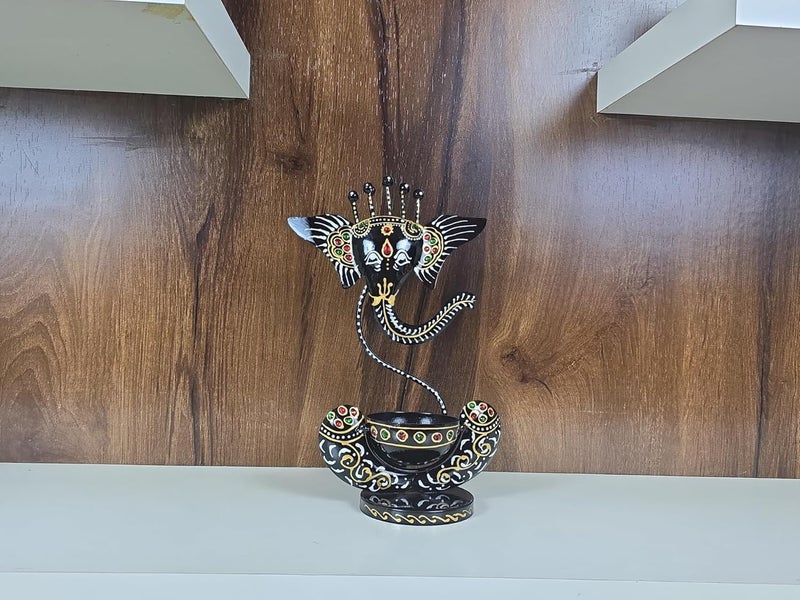 Parshivi Handicrafts Handcrafted Metal Ganesha Tealight Candle Holder Stand for Home Decoration FigurineIdol Showpiece Perfect for DiwaliPooja RoomLiving RoomTable Deocr Black Gold