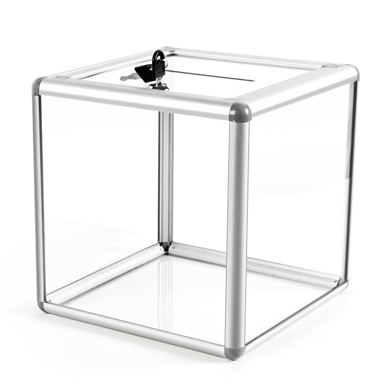 Craflakow Large Donation Box with Lock, Acrylic Ballot Box with Slot 10 x 10 x 10 Inch, Suggestion Box with Lock Cash Storage Container for Fundraising Voting Charity Contest Tip - Image 1