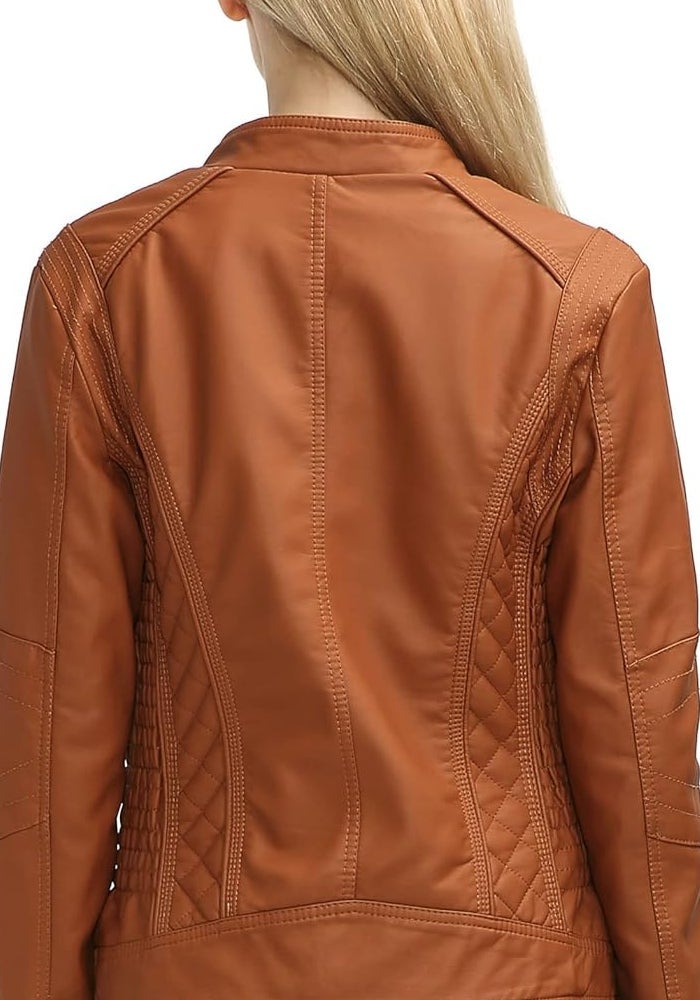 Bellivera Women's Faux Leather Motorcycle Jacket - Brown - Image 5