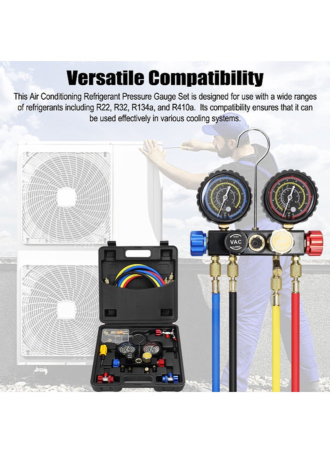 Generic - Manifold Gauge Set Air Conditioning Refrigerant Charging Tool 4-Way Dual-Value Pressure Gauge with 5ft Hose Brass Quick Coupler Adapters - Image 1