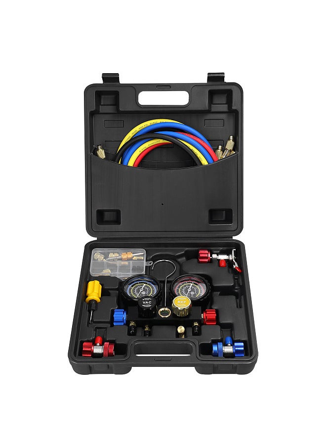 Generic - Manifold Gauge Set Air Conditioning Refrigerant Charging Tool 4-Way Dual-Value Pressure Gauge with 5ft Hose Brass Quick Coupler Adapters - Image 1