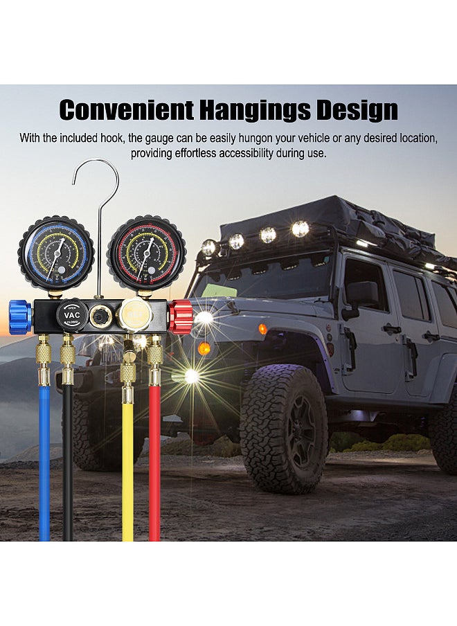 Generic - Manifold Gauge Set Air Conditioning Refrigerant Charging Tool 4-Way Dual-Value Pressure Gauge with 5ft Hose Brass Quick Coupler Adapters - Image 1