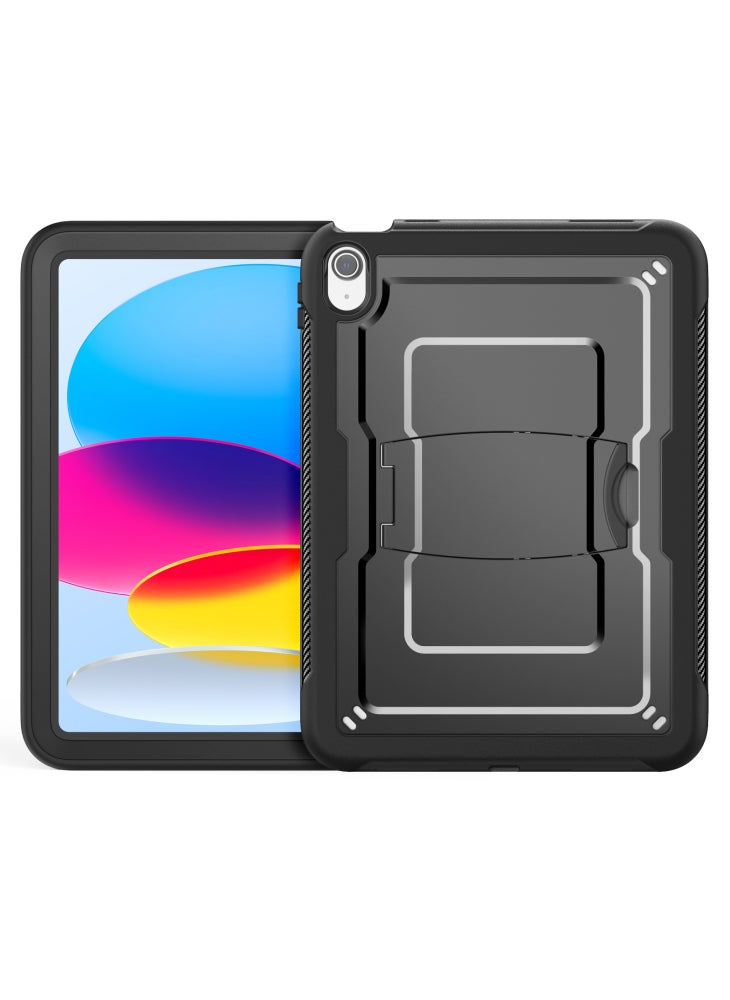 For iPad (2025)/10.9 (2022) Case PC+TPE Tablet Cover with Hidden Zinc Alloy Kickstand - Black - Image 2