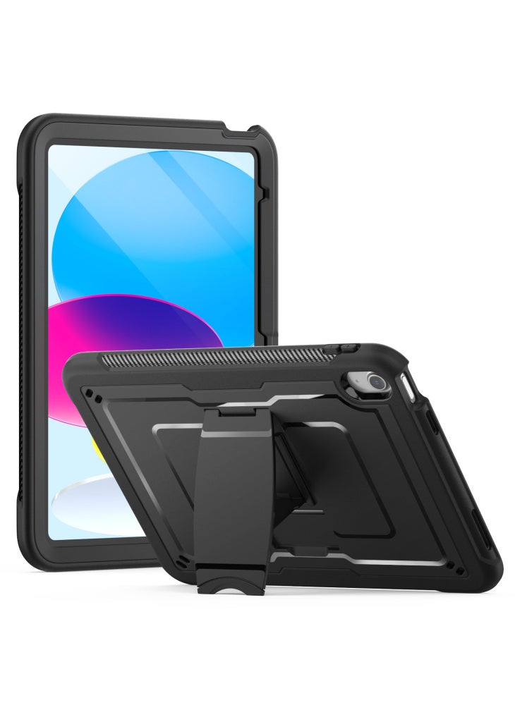 For iPad (2025)/10.9 (2022) Case PC+TPE Tablet Cover with Hidden Zinc Alloy Kickstand - Black - Image 1