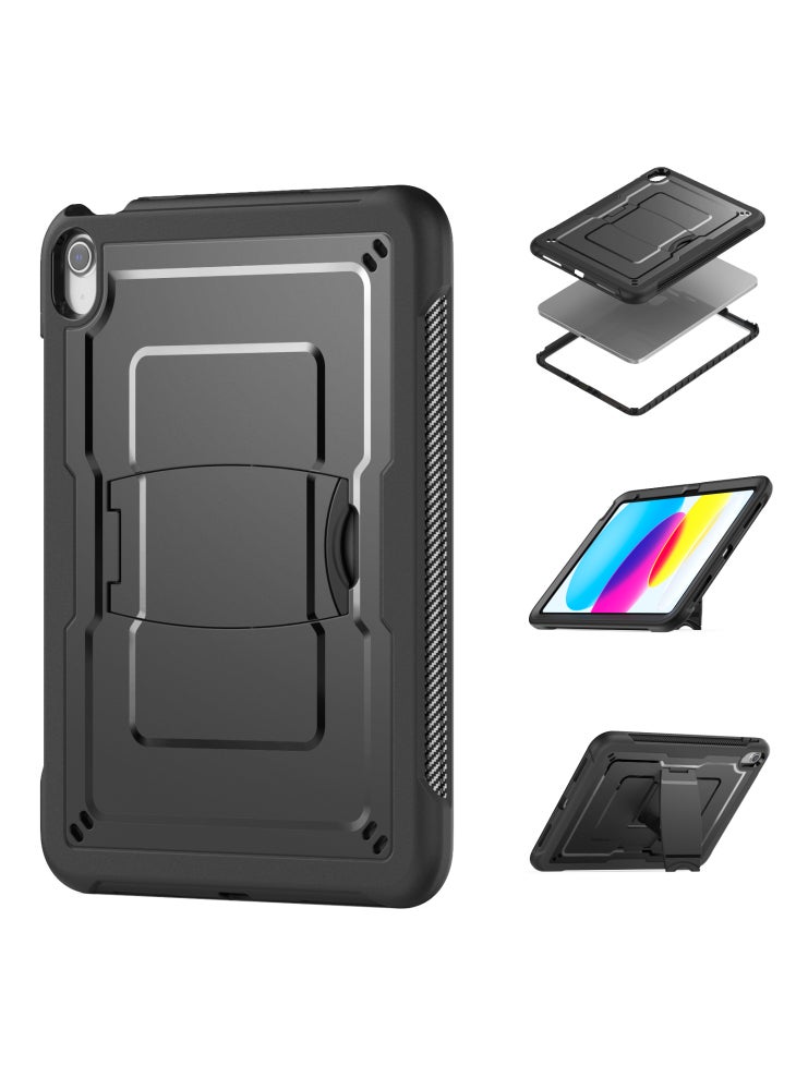 For iPad (2025)/10.9 (2022) Case PC+TPE Tablet Cover with Hidden Zinc Alloy Kickstand - Black - Image 3