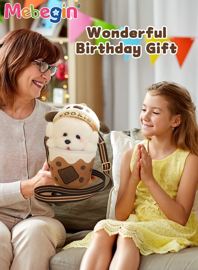 MEBEGIN Premium Plush Puppy with Backpack, Adorable Crossbody Bag with Adjustable Strap and Zipper Closure, Kids Messenger Bag and Plush Puppie, Mini Shoulder Bag, Fluffy Doll Bag, Carry-on Bag for Small Items, Ideal Gift for Girls  - Image 4