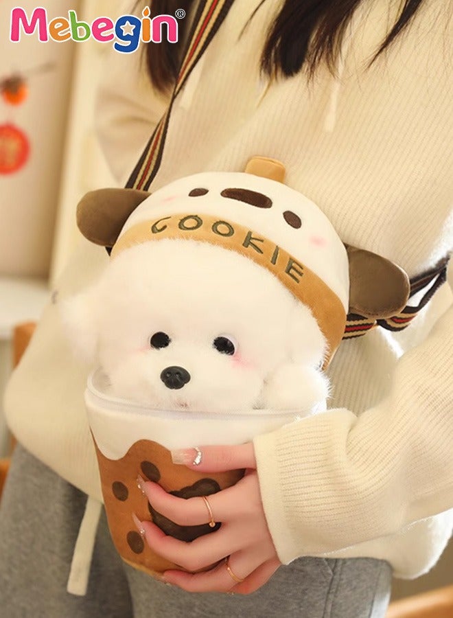 MEBEGIN Premium Plush Puppy with Backpack, Adorable Crossbody Bag with Adjustable Strap and Zipper Closure, Kids Messenger Bag and Plush Puppie, Mini Shoulder Bag, Fluffy Doll Bag, Carry-on Bag for Small Items, Ideal Gift for Girls  - Image 2