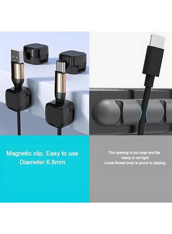 Green Tiger 6 Pack Magnetic Desk Cable Clips Management, Hide Phone Charging Cable Keeper, Strong Adhesive Wire Charger Holder for Nightstand, Kitchen Appliances, Office Supplies (Black) - Image 4