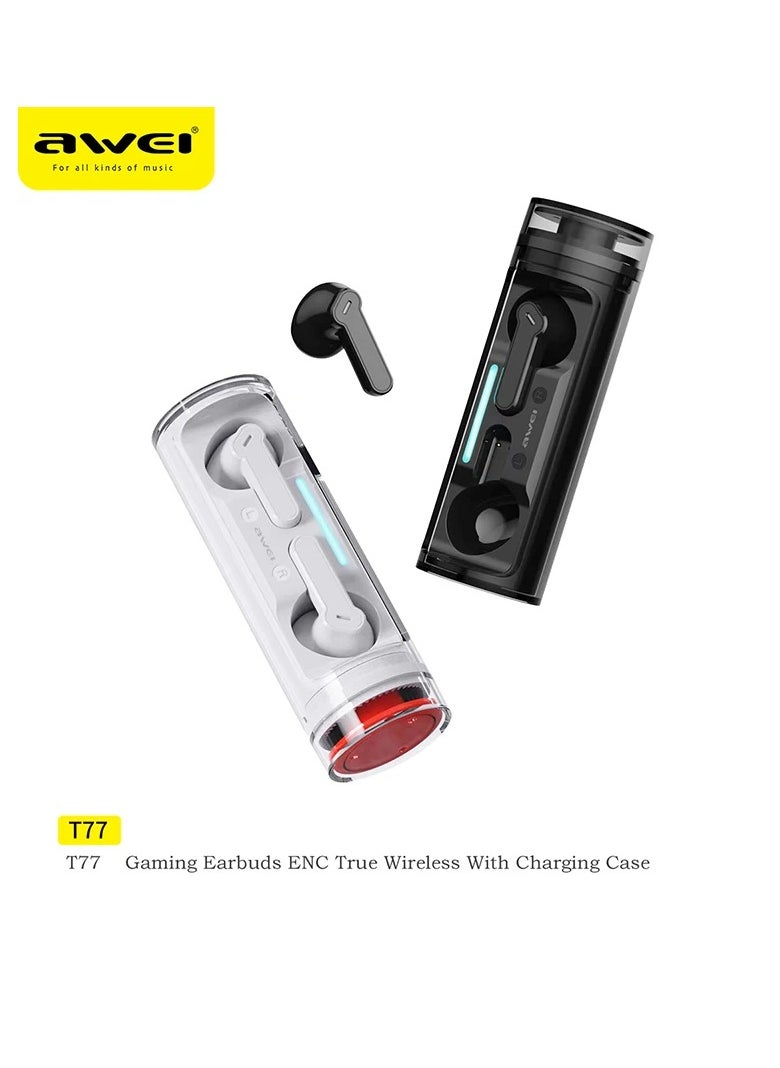 T77 Bluetooth Earbuds with Microphone - Wireless Earbuds with Rotating Charging Case, 4 Mics with Noise Cancelling, White