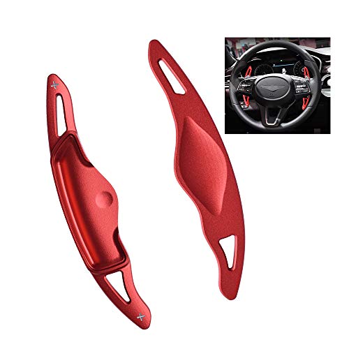 Sanrily Sport Metal CNC Billet Aluminum Steering Wheel Larger Paddle Shifter Extension Covers Compatible with 2018up Hyundai Genesis G70 Interior Decoration Accessories red