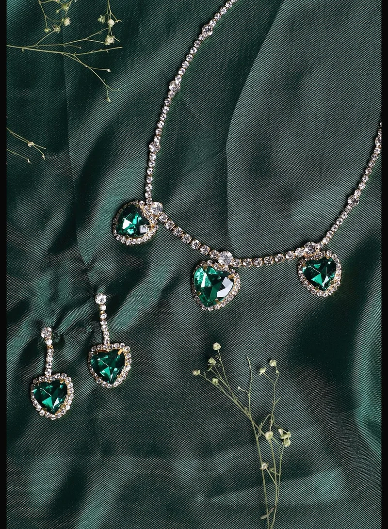 SOHI Gold Plated Designer Stone Casual Necklace and Earring Set For Women
