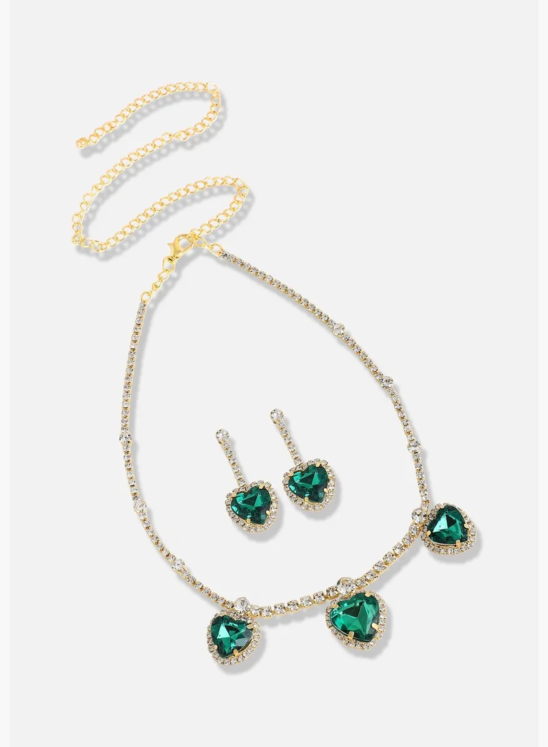 SOHI Gold Plated Designer Stone Casual Necklace and Earring Set For Women