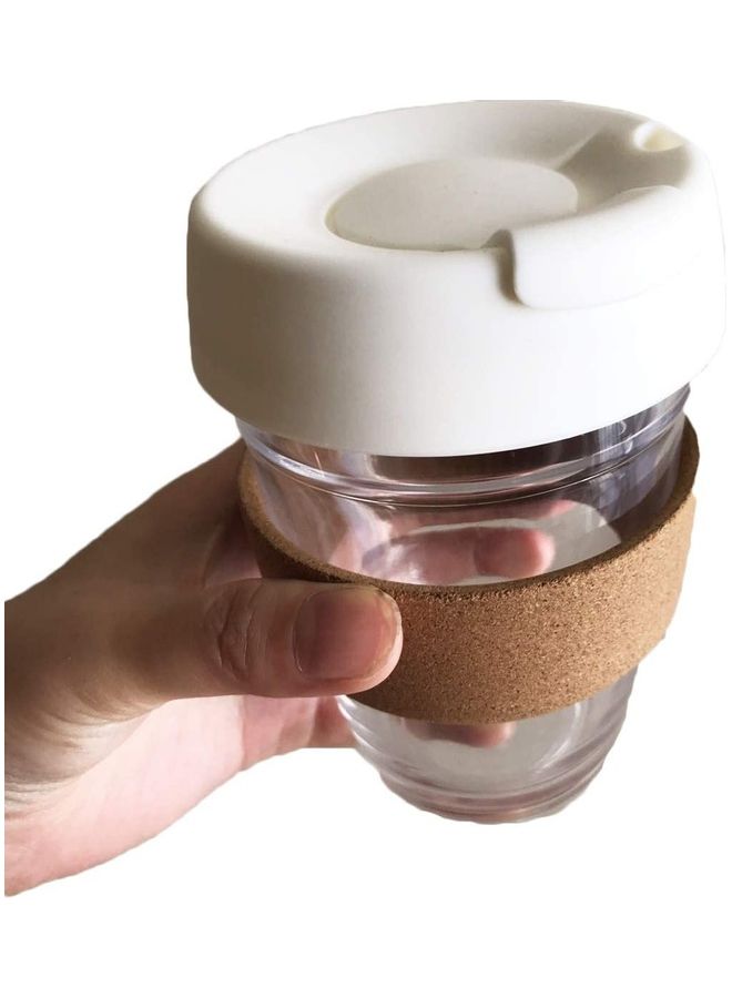 NIBEMINENT Coffee/Tea Cup with Lid and Anti-Scalding Cork Ring Clear/White  - Image 3