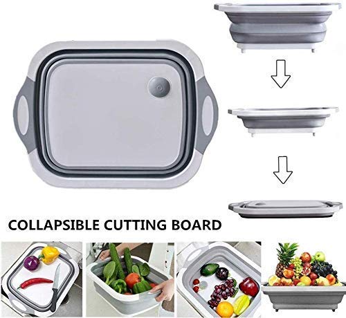 GION Collapsible Cutting Chopping Board Dish Sink Tub Storage Basket with Draining Plug Folding Washing Bowl Fruit Vegetable Space Saving Basket for Home Kitchen 1Pcs - Image 5
