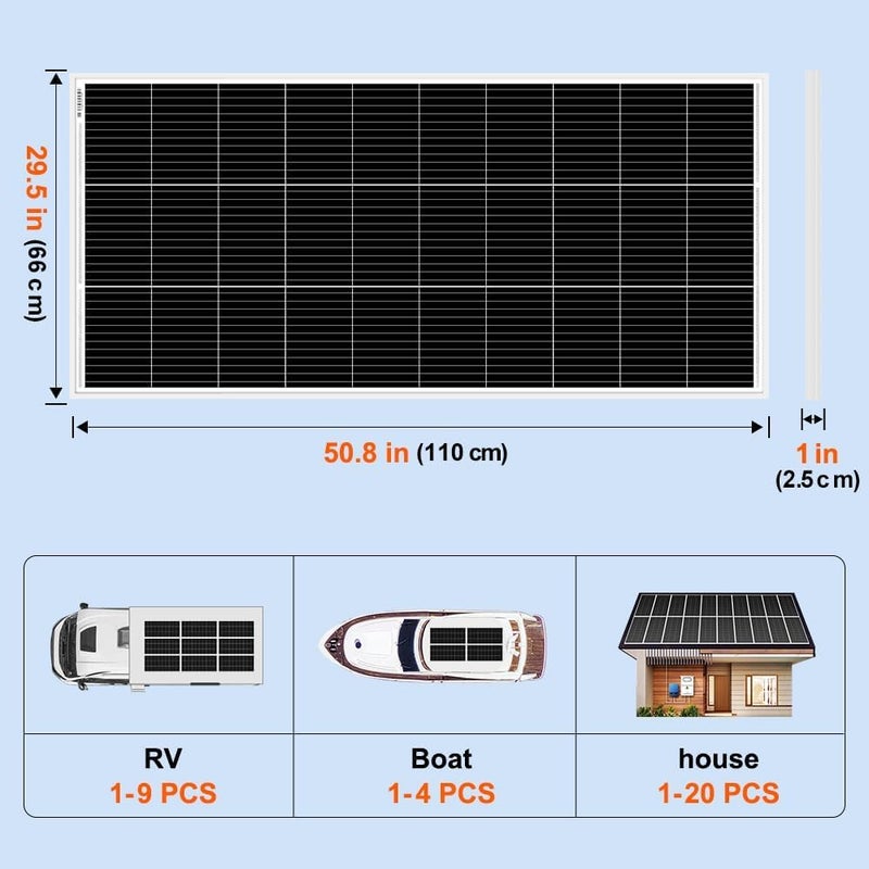 DOKIO Monocrystalline Solar Panel Size 200W 12V, Half-Cell Design, Aluminum Frame, MC4 Connector, Pre-Drilled Holes for RV, Boat, Roof, Off-Grid Power - Image 2