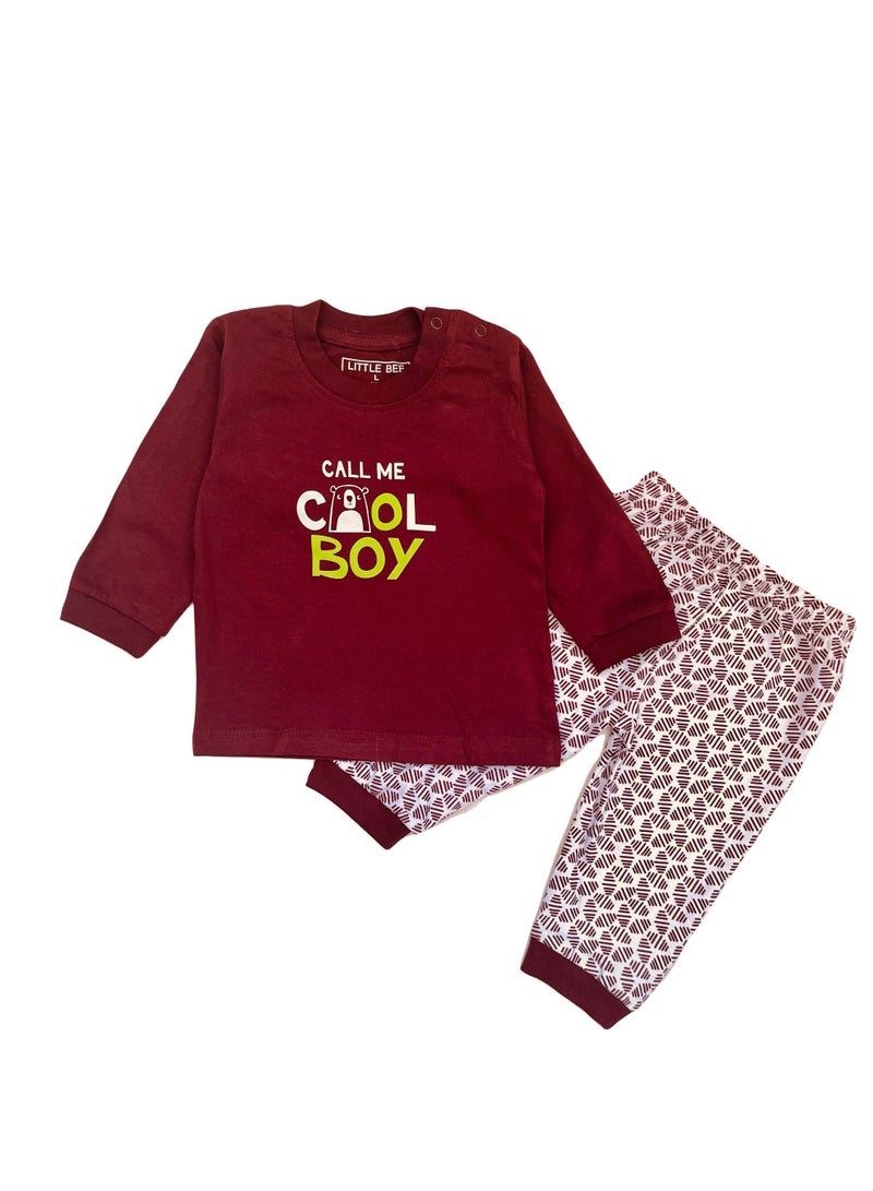 Little Bee Made with Love ,2 Pcs Boys Pyjama Set, for 0 to 3 months (S),3 to 6 months (M),6 to 12 months(L),12 to 18 months (XL) Adorable CALL ME COOL BOY Print Cozy Long Sleeve Round Neck Top and Long Pants Sleepwear, Soft Breathable Pure Cotton Nightwear, Spring Fall Lounge Wear for New Born ,Toddler Boys, Suitable for Sleep Wear, Daily Wear, Casual Wear, Home Wear, School Wear, Red - Image 2