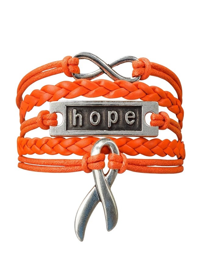 Infinity Collection Orange Ribbon Bracelet, Unisex, Adjustable 6-8 inch, Cancer Awareness Jewelry - Image 1