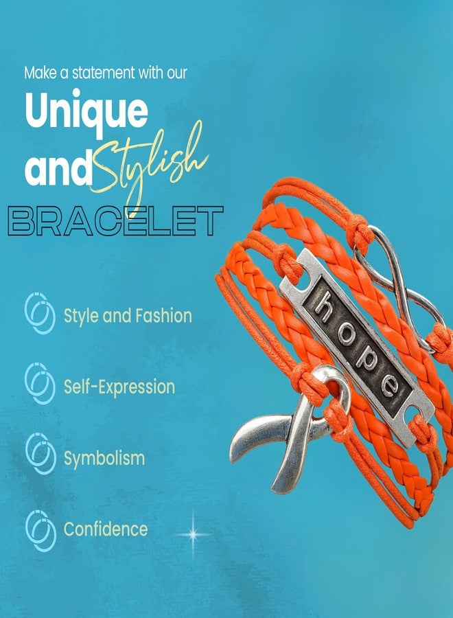 Infinity Collection Orange Ribbon Bracelet, Unisex, Adjustable 6-8 inch, Cancer Awareness Jewelry - Image 4