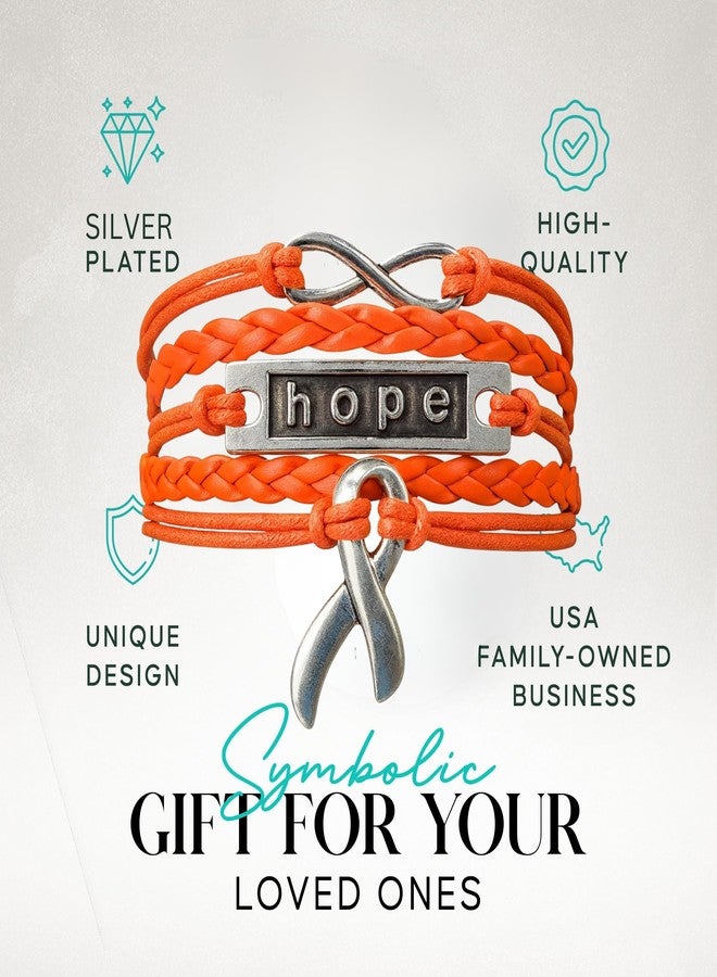 Infinity Collection Orange Ribbon Bracelet, Unisex, Adjustable 6-8 inch, Cancer Awareness Jewelry - Image 2