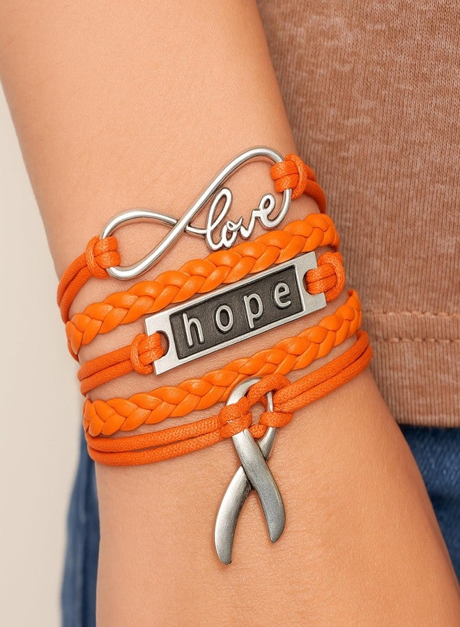 Infinity Collection Orange Ribbon Bracelet, Unisex, Adjustable 6-8 inch, Cancer Awareness Jewelry - Image 5
