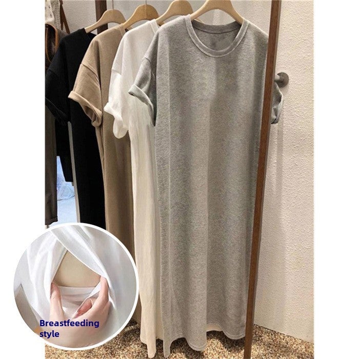 Summer Nursing Dress for Maternity Light gray [side opening] - Image 4