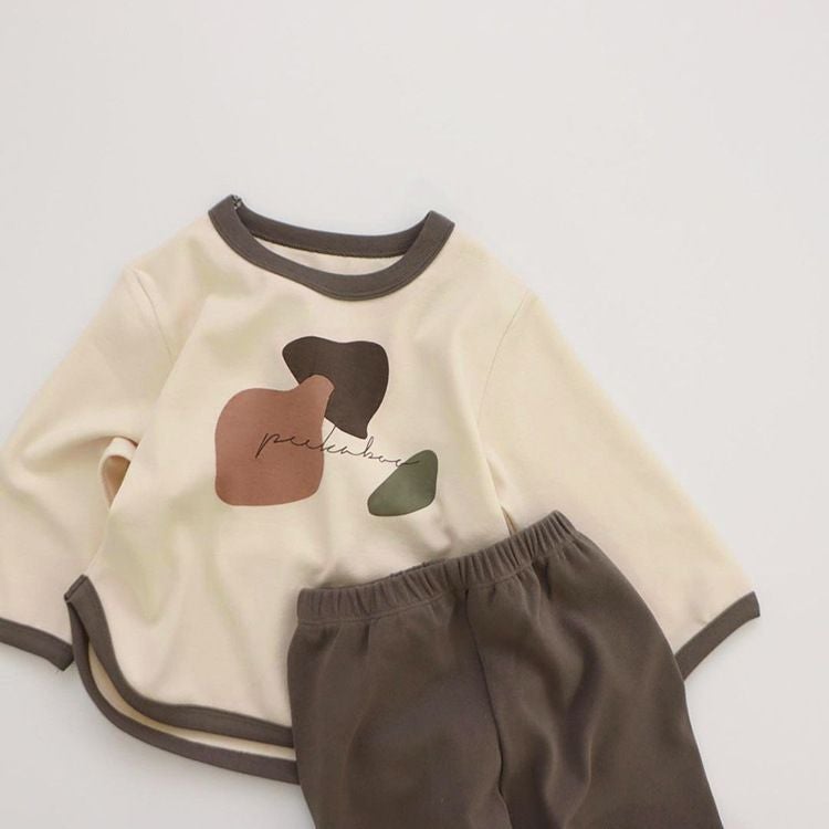 Spring and Autumn New de Velvet childrens western style sweater suit baby home wear pajamas boys and girls baby contrast color two-piece suit Dark brown 