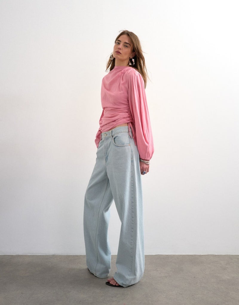 TOPSHOP Casual Long Sleeve Tie Woven Top - Image 4