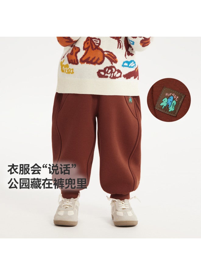 G One-piece Fleece] Baby Pants Fleece Winter Thickened Boys' Sweatpants Winter Red New Year Pants - Image 3
