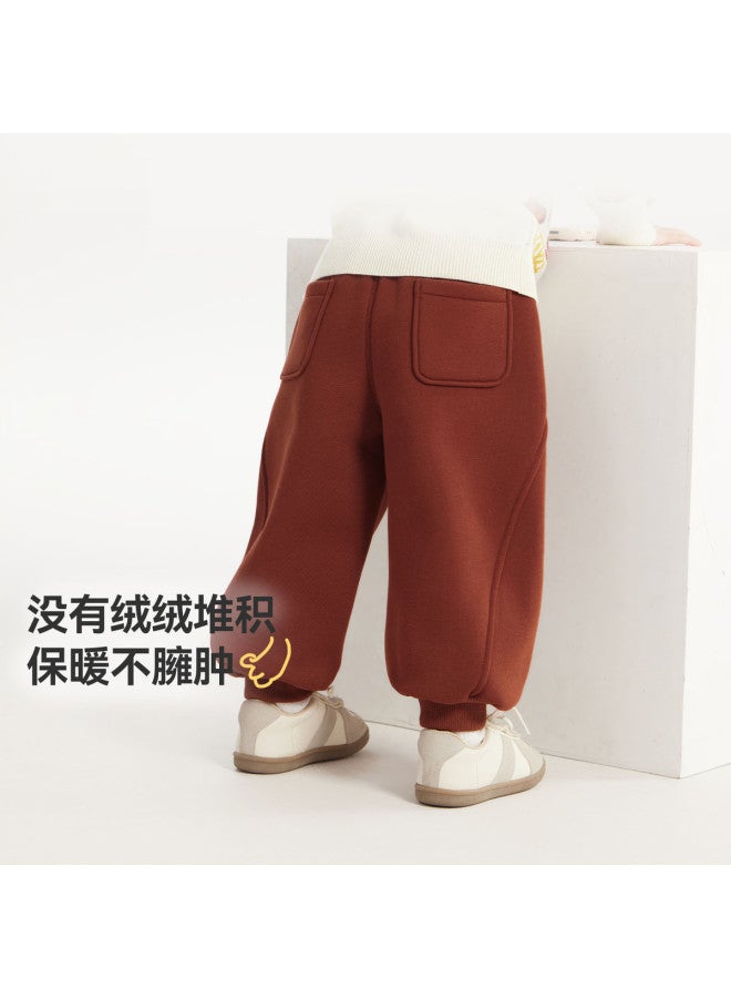 G One-piece Fleece] Baby Pants Fleece Winter Thickened Boys' Sweatpants Winter Red New Year Pants - Image 4