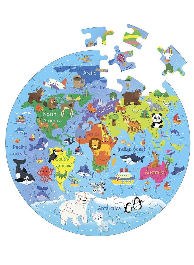 Fiddlys Creative Wooden Jigsaw Puzzle for Children 66Pcs (World Map) - Image 2