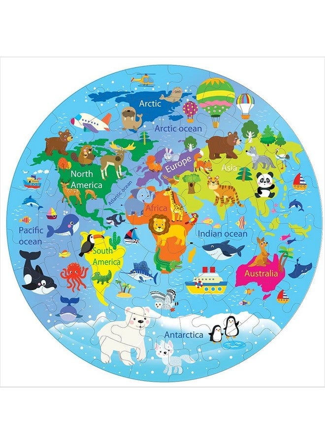 Fiddlys Creative Wooden Jigsaw Puzzle for Children 66Pcs (World Map) - Image 1